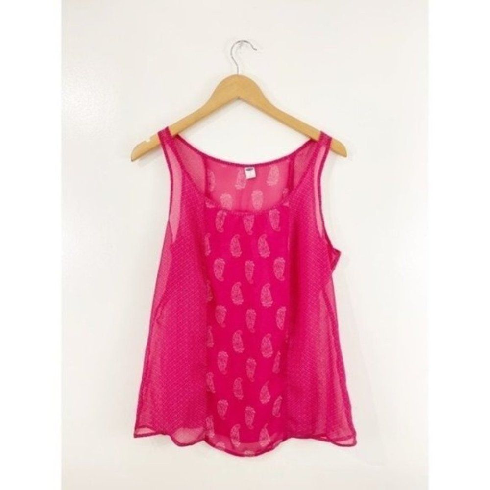 Old Navy Pink Paisley‎ Dot Sheer Tank Top